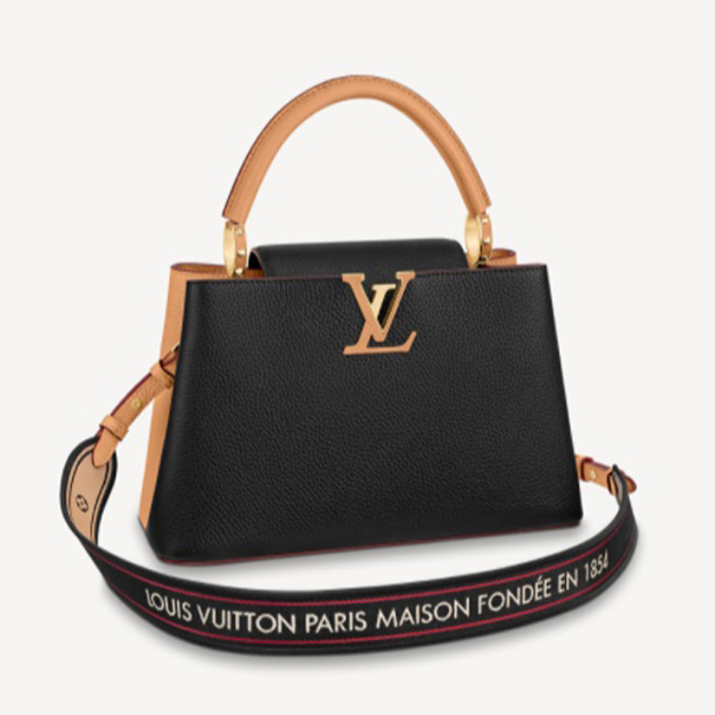 Louis Vuitton CAPUCINES MM Handbag M58608 Black/Arizona Beige